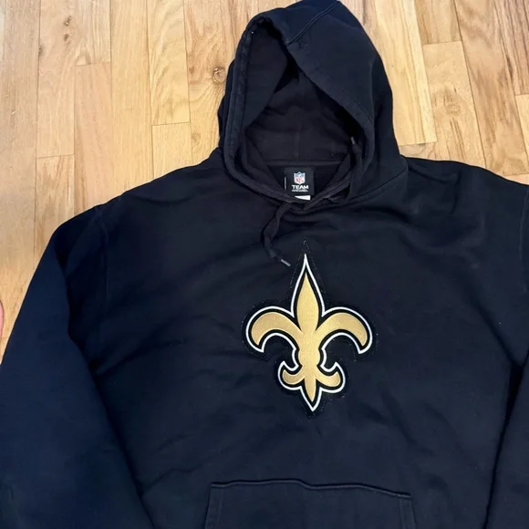 Black New Orleans Saints Hooded Sweatshirt with Gold Fleur-de-Lis XXL - Picture 2 of 8